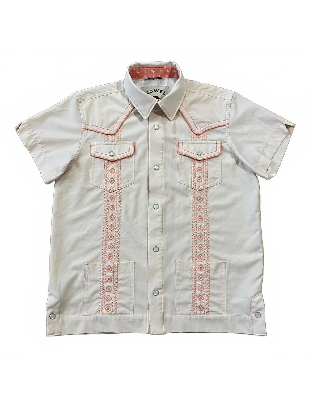 Rowel Boys Western Pink Pearl Snap Guayabera Pink Shirt Size Large